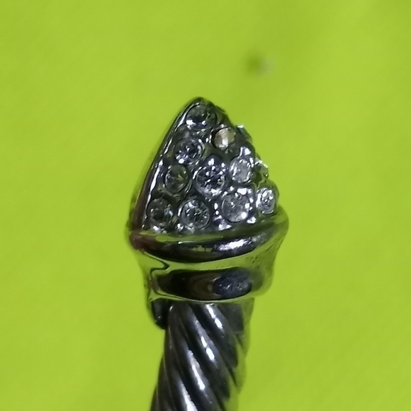 Silvertone twisted wire cuff bracelet Crystal adjustable - Picture 2 of 5